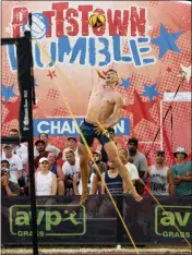  ?? AUSTIN HERTZOG - MEDIANEWS GROUP ?? Tomas Goldsmith serves during the final of the Men’s Pro Open division at the 30th Pottstown Rumble Sunday at Memorial Park in Pottstown.