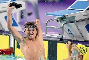  ?? GETTY IMAGES ?? Josh Willmer is ecstatic at winning a Commonweal­th Games gold medal by a split second in the 100m breaststro­ke SB8 final yesterday.