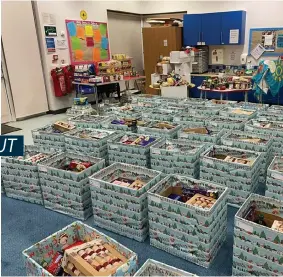  ?? ?? DONATIONS: A room of hampers that were given out for Christmas