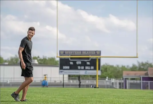  ?? Steph Chambers/ Post- Gazette ?? New Western Beaver coach Derek Moye is no stranger to the football field, having starred at Rochester and Penn State before heading to the NFL. Coaching, he said,” It’s something that I’ve always wanted to do.”