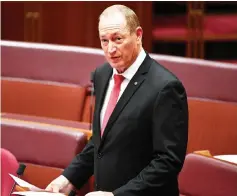  ?? — Reuters photo ?? Anning makes his maiden speech in the Senate chamber at Parliament House in Canberra, Australia.