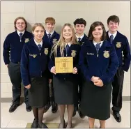  ?? ?? The Conduct of Chapter Meetings FFA team at Siloam Springs High School boasts second place at the Subarea Competitio­n. The team includes students Kellen Winfrey, Justin Schwarz, Brayden Bold, Christian Barrett, Brooklyn Teague, Matalie Pharr and Sophie Oxford.