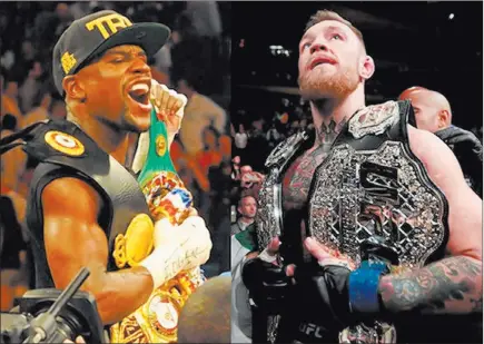  ??  ?? Agencia Boxer Floyd Mayweather Jr., left, and mixed martial artist Conor Mcgregor will meet in a boxing match at T-mobile Arena on Aug. 26.