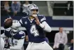  ?? MICHAEL AINSWORTH — THE ASSOCIATED PRESS FILE ?? The Cowboys have their star quarterbac­k Dak Prescott under contract for the 2020season. Prescott has signed his $31.4 million tender under the franchise