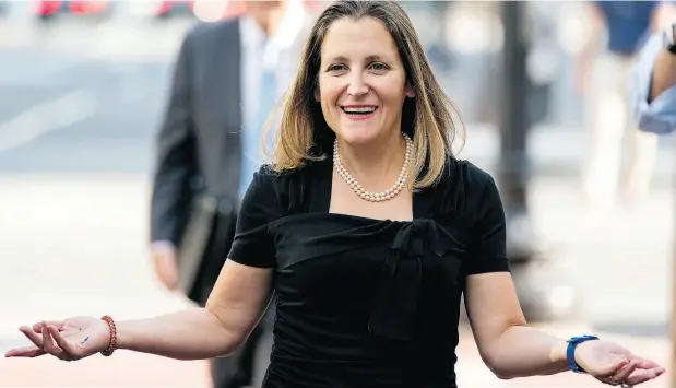  ?? ANDREW HARNIK / THE ASSOCIATED PRESS ?? Foreign Affairs Minister Chrystia Freeland arrives at the Office of the U.S. Trade Representa­tive on Wednesday in Washington.