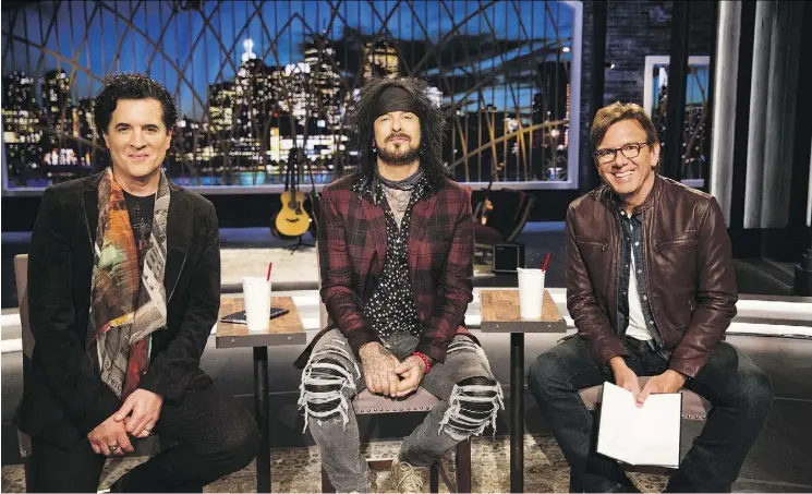  ?? MARK O’NEILL ?? Producer Scott Borchetta, left, rocker Nikki Sixx and guitarist and record producer Dann Huff get ready to make — or break — dreams on CTV’s new music series The Launch.