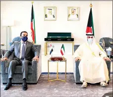  ?? KUNA photo ?? Marzouq Al-Ghanim receiving Iraq’s Al-Halbousi.