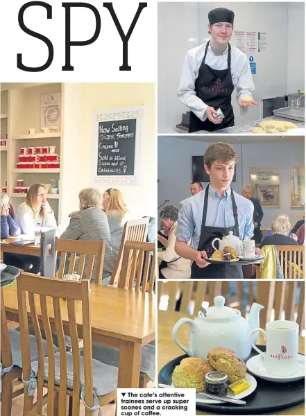  ??  ?? The cafe’s attentive trainees serve up super scones and a cracking cup of coffee.