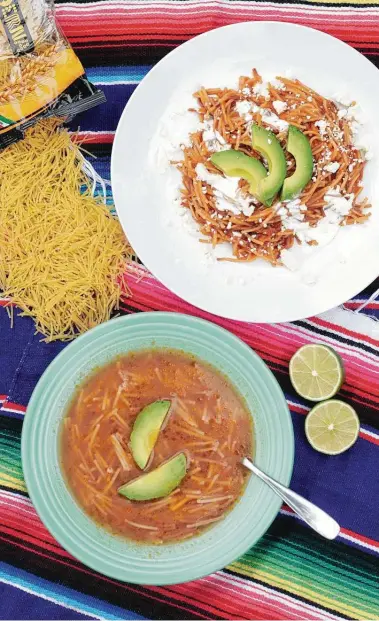  ?? Paul Stephen / Staff ?? Two of the most common ways to prepare the noodles are tomato-rich fideo seco, top, and brothy sopa de fideo.