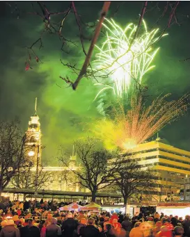  ??  ?? Going off with a bang . . . Thousands watch the fireworks light up the sky above the Octagon.