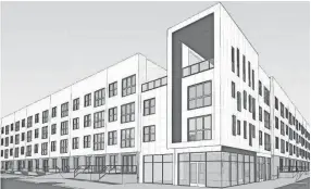  ?? COURTESY OF THE ECONOMIC DEVELOPMEN­T GROWTH ENGINE FOR MEMPHIS AND SHELBY COUNTY ?? A rendering shows the proposed 127-unit apartment building planned near the Memphis Fairground­s.