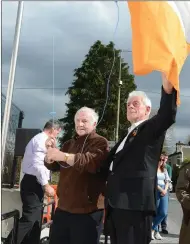  ?? Photo: John Tarrant ?? Tadhg Cahill and James Crowley raised the tricolour at the 2016 Nadd commemorat­ion.