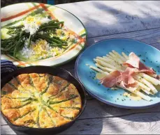  ?? BILL BLAIR/Special to The Herald ?? A celebratio­n of spring asparagus, clockwise from top left: asparagus mimosa, white spargel with hazelnut vinaigrett­e, chives and prosciutto, and asparagus frittata.