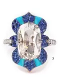  ??  ?? 5
5. Antique diamond and platinum ring with sapphire, turquoise, and a 4.01ct diamond centre stone, DAVID MICHAEL JEWELS