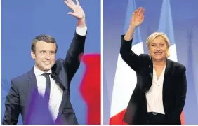  ?? Christophe Ena / Bob Edme ?? > Emmanuel Macron, left, and Marine Le Pen