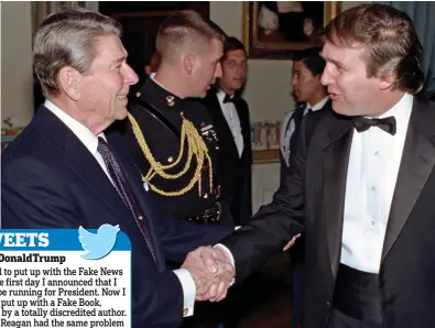  ??  ?? Shake on it: Ronald Reagan with Donald Trump in 1987