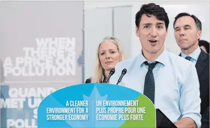  ?? NATHAN DENETTE THE CANADIAN PRESS ?? Prime Minister Justin Trudeau unveiled the details of his government’s new carbon tax rebates at Humber College on Tuesday.