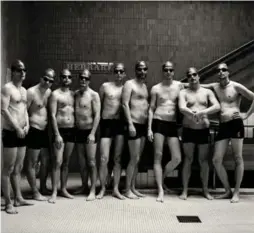  ??  ?? The Art Swim Gents, in a still from the Swedish film Men Who Swim.