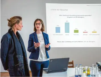  ?? Foto: Julian Leitenstor­fer ?? Was kommt bei den Besuchern des Landsberge­r Stadtmuseu­ms an? Dr. Nora Wegner (rechts) hat dazu eine Befragung durchge führt. Links im Bild: Museumslei­terin Sonia Fischer.