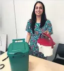  ??  ?? Auckland Council’s waste planning manager Parul Sood with the food waste containers.
