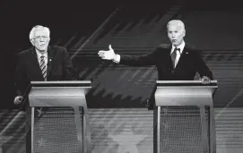  ?? Elizabeth Conley / Staff file photo ?? Polls show former Vice President Joe Biden, right, has an advantage in Texas by a lead of 20 percentage points over the next closest candidate, Sen. Bernie Sanders.