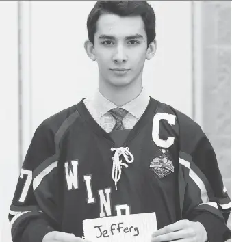  ?? NICK BRANCACCIO ?? The Oshawa Generals picked left winger Adam Jeffery, 15, a Windsor Zone AAA minor midget, in the seventh round of Saturday’s Ontario Hockey League draft.