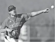  ?? STAFF FILE PHOTO BY DOUG STRICKLAND ?? Sonoravill­e’s Thad Harris has starred as a pitcher and a batter in sparking the Phoenix to nine wins in their last 10 games and hopes of hosting a Georgia Class AAA first-round state playoff series.