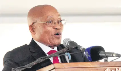  ?? Picture: GCIS ?? LARGE AND IN CHARGE. President Jacob Zuma addresses the National Freedom Day celebratio­ns in Manguzi, KwaZulu-Natal this week.