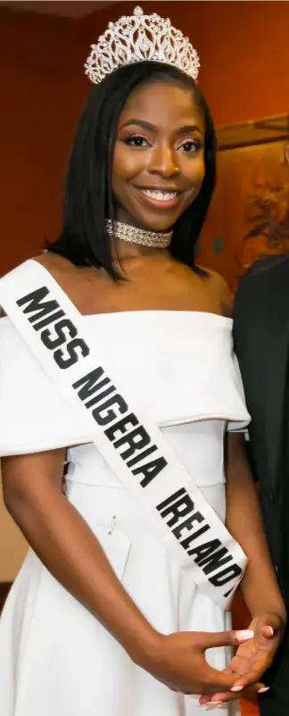  ??  ?? VICTORY: Kamal Ibrahim with the winner of this year’s Miss Nigeria Ireland pageant,