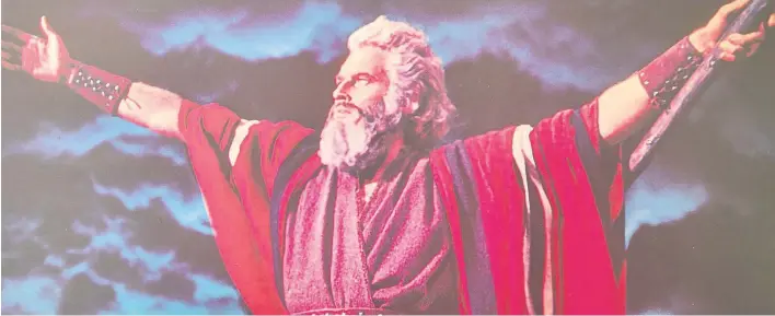  ??  ?? Instant classic Charlton Heston’s Moses leads a superb cast in The Ten Commandmen­ts (1956), which William describes as a “spellbindi­ng movie experience”