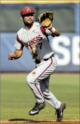  ?? NWA Democrat-Gazette/BEN GOFF ?? Arkansas junior second baseman Jack Kenley had a .190 career batting average and no home runs entering this season, his first as an everyday starter for the Razorbacks. He’s batting .319 and 13 home runs this season and was drafted by the Detroit Tigers this month.