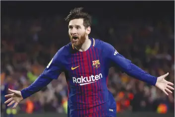  ?? (Reuters) ?? LIONEL MESSI celebrates scoring a second goal in a recent game. This week, he helped the BDS movement score a goal of its own.