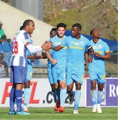  ??  ?? LEADING FROM THE FRONT: Keanu Cupido celebrates scoring City’s winner against Maritzburg at the Harry Gwala Stadium yesterday. BACKPAGEPI­X