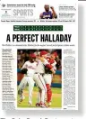  ?? FILE IMAGE ?? The Palm Beach Post sports cover from May 30, 2010, marks Roy Halladay’s perfect game from the previous night against the Marlins.