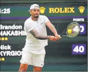  ?? AP ?? Nick Kyrgios returns to Brandon Nakashima on Monday.