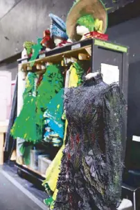  ??  ?? There are over 40 yards of different fabrics in Elphaba’s ‘Wicked Witch dress.’ There are nearly 50 layers of gathered ruffles in the skirt, which takes three weeks to construct.