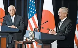  ?? MARK WILSON/GETTY ?? Defense Secretary Jim Mattis, right, speaks alongside Secretary of State Rex Tillerson.