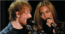  ??  ?? Ed Sheeran and Beyonce: favourites for Christmas No. 1 spot.