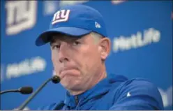  ?? BILL KOSTROUN, FILE — THE ASSOCIATED PRESS ?? New York Giants head coach Pat Shurmur answers questions during a news conference in East Rutherford, N.J. The Giants are 1-7.
