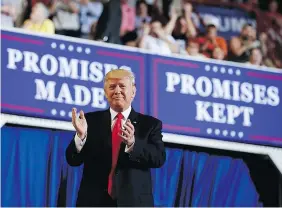  ?? — AP PHOTO ?? U.S. President Donald Trump addresses supporters in Harrisburg, Pa., on Saturday, the 100th day of his presidency.