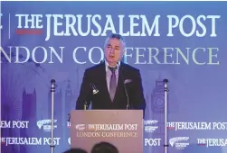  ?? (Marc Israel Sellem/The Jerusalem Post) ?? THE WRITER addresses last year’s ‘Jerusalem Post’ London Conference.