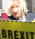  ??  ?? ‘Boris Johnson’ at the Border Communties Against Brexit protest at Market Square.