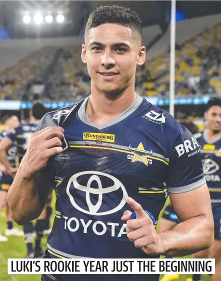  ??  ?? Tall backrower Heilum Luki was awarded the Cowboys’ rookie of the year award. Picture: Getty