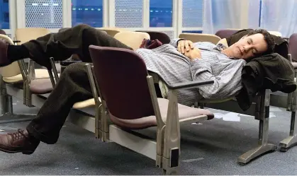  ??  ?? CAUGHT NAPPING: Be careful about your paperwork – or risk being stuck, like Tom Hanks in The Terminal