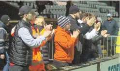  ?? ?? Maidenhead's fans made their presence felt at Huish Park.