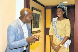  ?? ?? Miss United Nations World 2022 Toni-Ann Lalor is greeted by Minister of Agricultur­e and Fisheries, Pearnel Charles Jr, after arriving at the Norman Manley Internatio­nal Airport last Saturday.