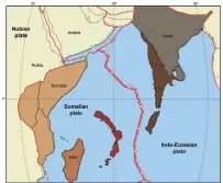  ??  ?? Plate tectonics around the northern Indian Ocean today...