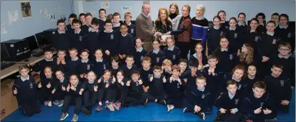  ??  ?? Ardfert NS pupils and staff celebratin­g their big digital project win at the school on Monday.
