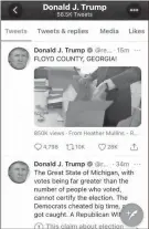  ?? Twitter ?? A tweet sent from President Donald Trump’s Twitter account around 11:30 a.m. Wednesday just exclaimed “FLOYD COUNTY, GA!” and included a video of the recount process.