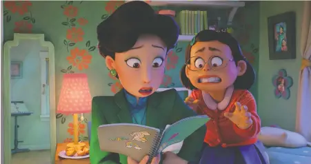  ?? DISNEY/PIXAR ?? Ming, left, voiced by Sandra Oh, is mother to Meilin, voiced by Rosalie Chiang, who faces adolescenc­e head on in Turning Red.